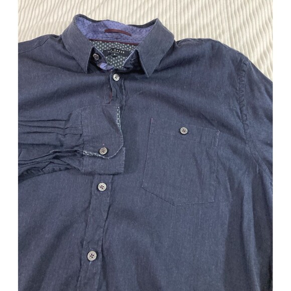 Ted Baker London Men’s 5 Blue Linen Blend Button Down Shirt Long Sleeve Preppy - Picture 5 of 9